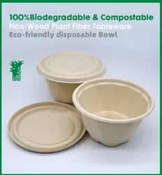 Compostable Biodegradable Disposable 24 /32 oz round bowl Sugarcane Bagasse Pulp Salad Soup Bowl