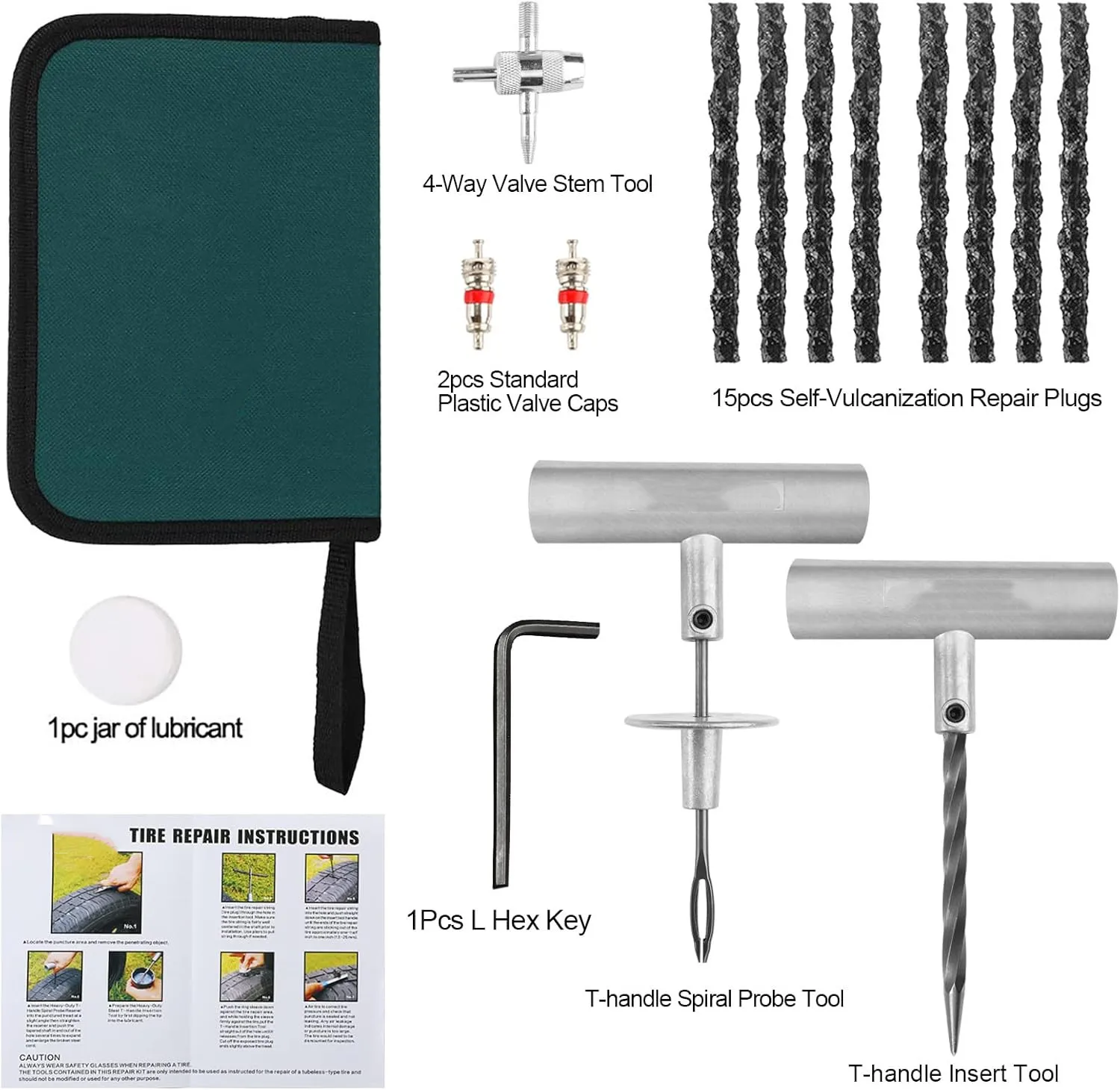 Universal Tire Repair Kit, Heavy Duty 24 Pcs Emergency Tire Plug Kit, for car Motorcycle,Truck, ARB,ATV,Tractor,RV,SUV,Trailer