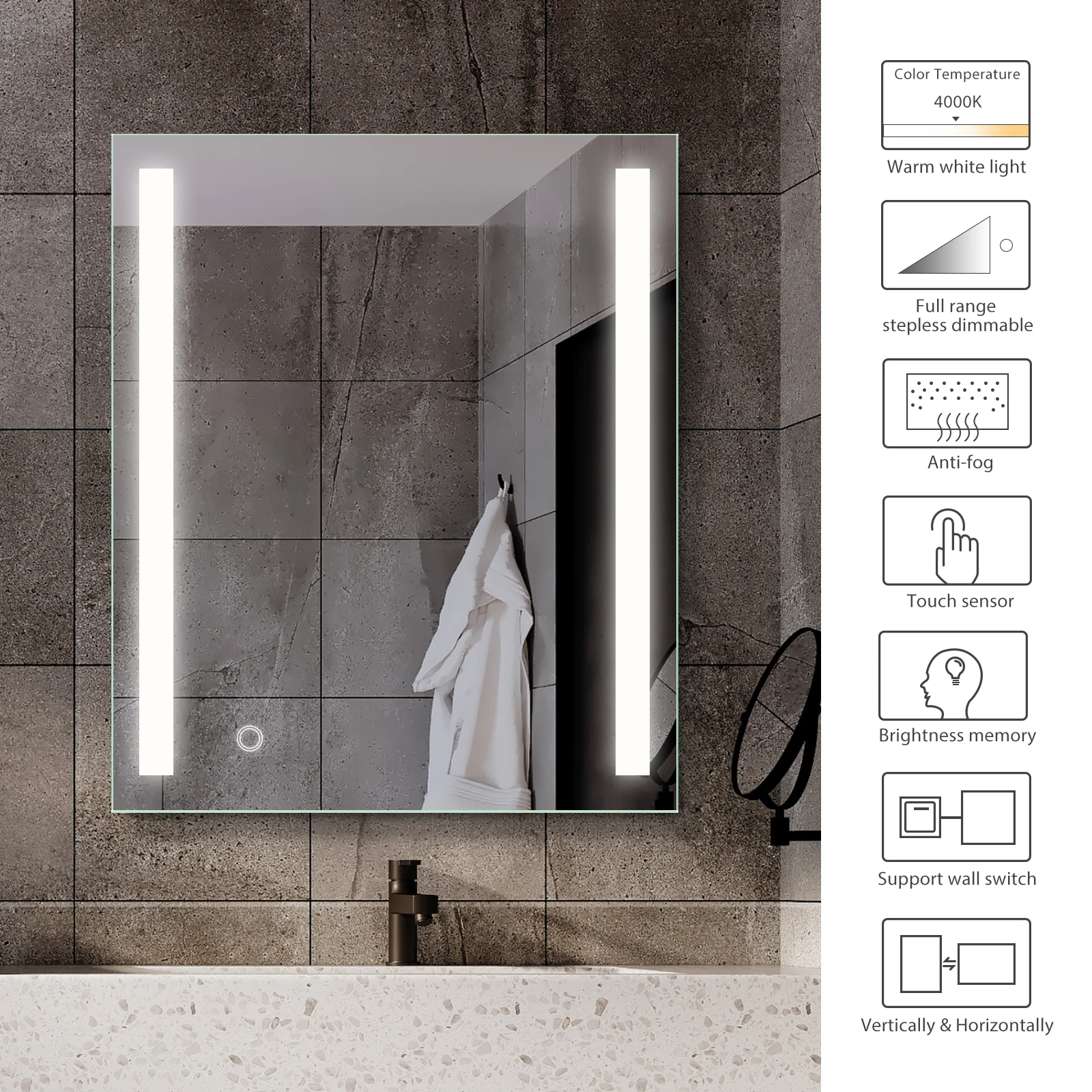 Hot Selling Touch Switch Modern Illuminate Bathroom Mirror Wall Mounted Shower Mirror With LED Mirror For Bathroom