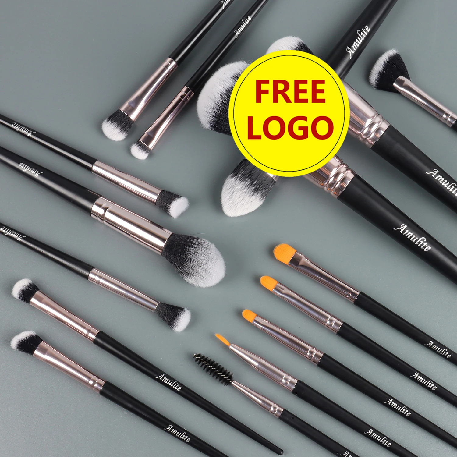 16pcs classical black Vegan Wholesale customised logo plastic handle ladies women Black makeup brush