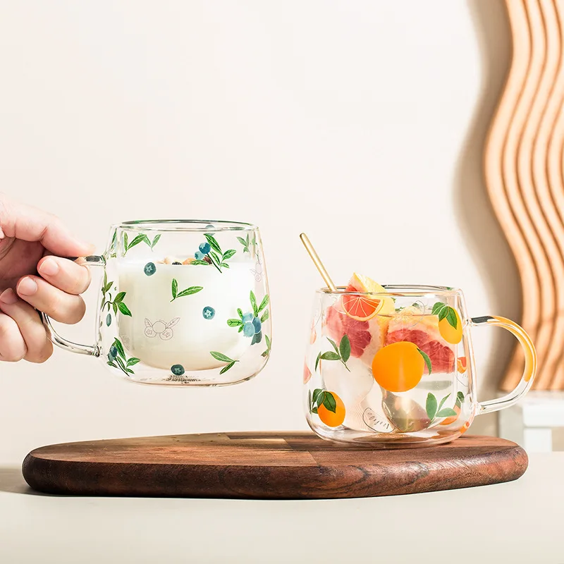 Заводская оптовая продажа термостойкие 320 мл прозрачные боросиликатные стеклянные кружки для молока Рождественский день кофейная чашка с двойными стенками ручкой