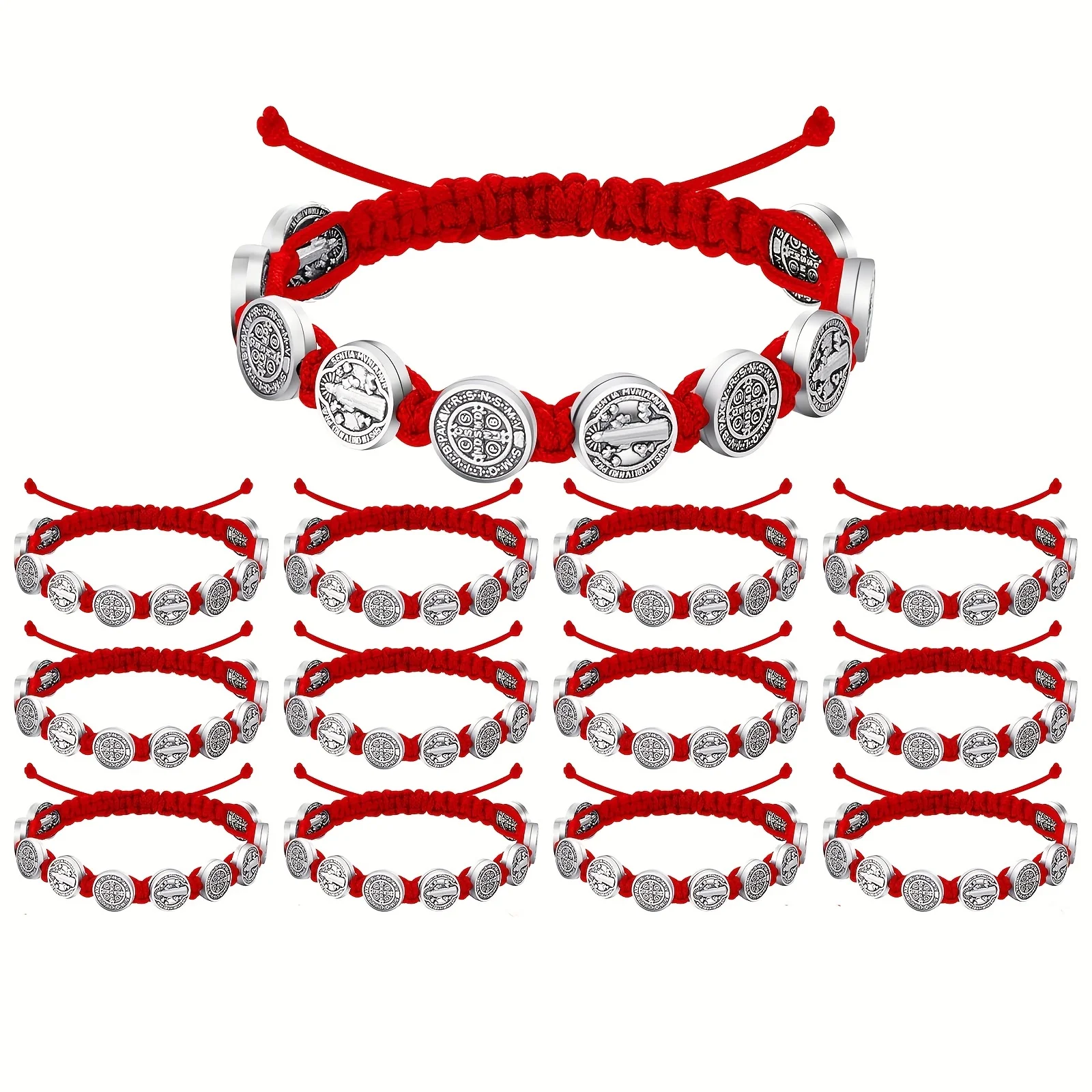 Handmade Red  Black Cord Adjustable Rosary San Benito Protection Bracelets