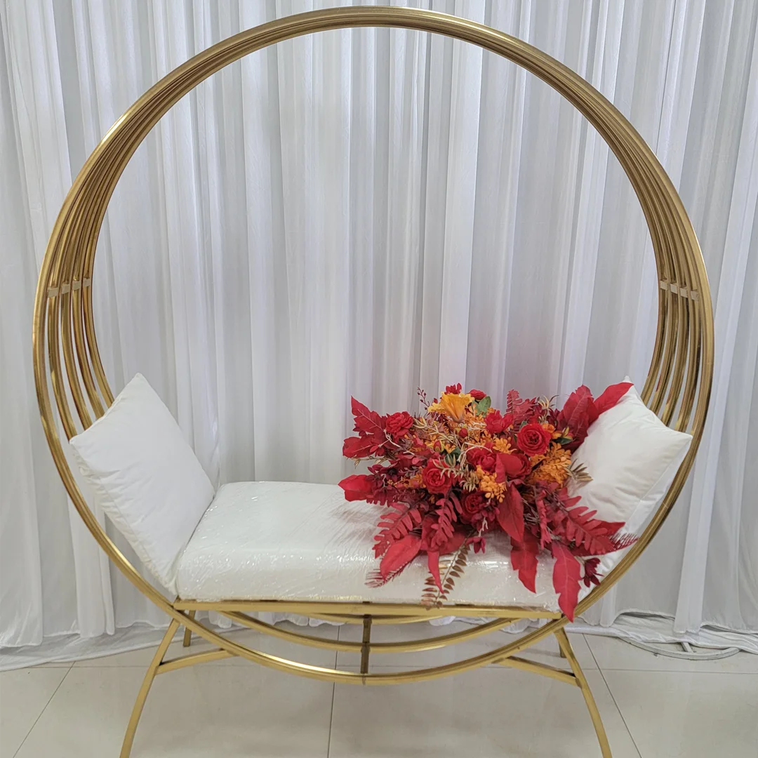 Luxury Metal Gold White Circle Bridal Royal King Throne Princess Banquet Chairs Sofa For Weddings Party Event Decoration