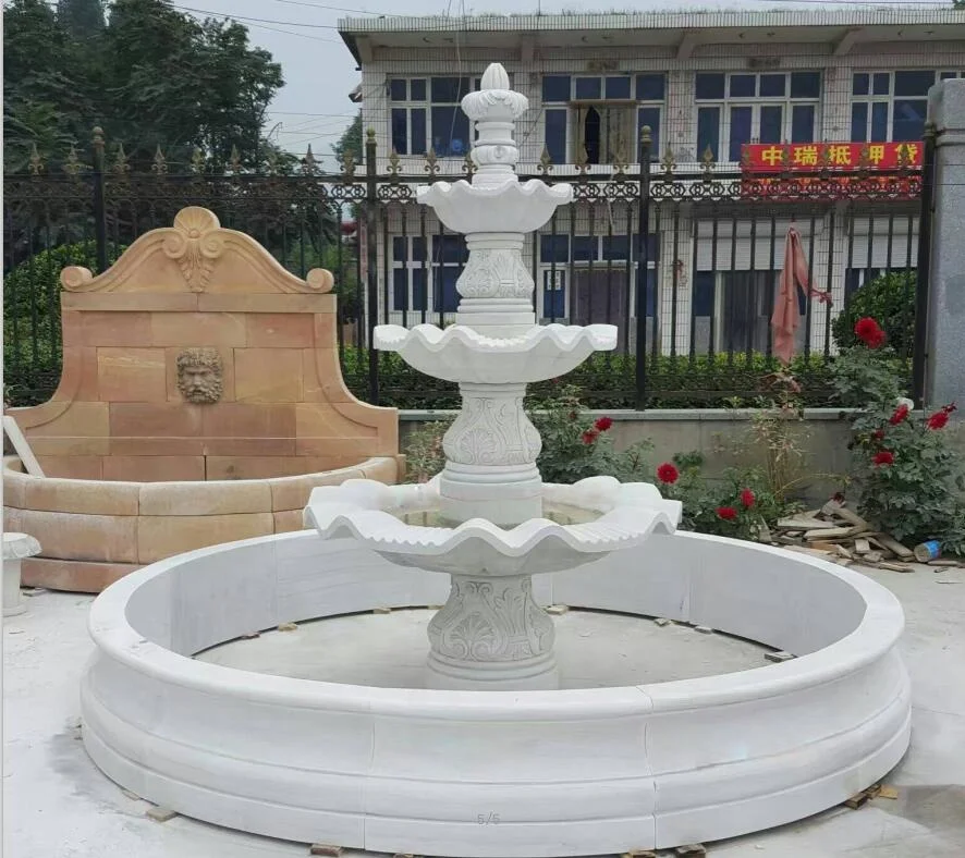 Modern White Marble 3-Tier Outdoor Garden Water Fountain Hand Carved Stone for Villa & Park Customizable Size