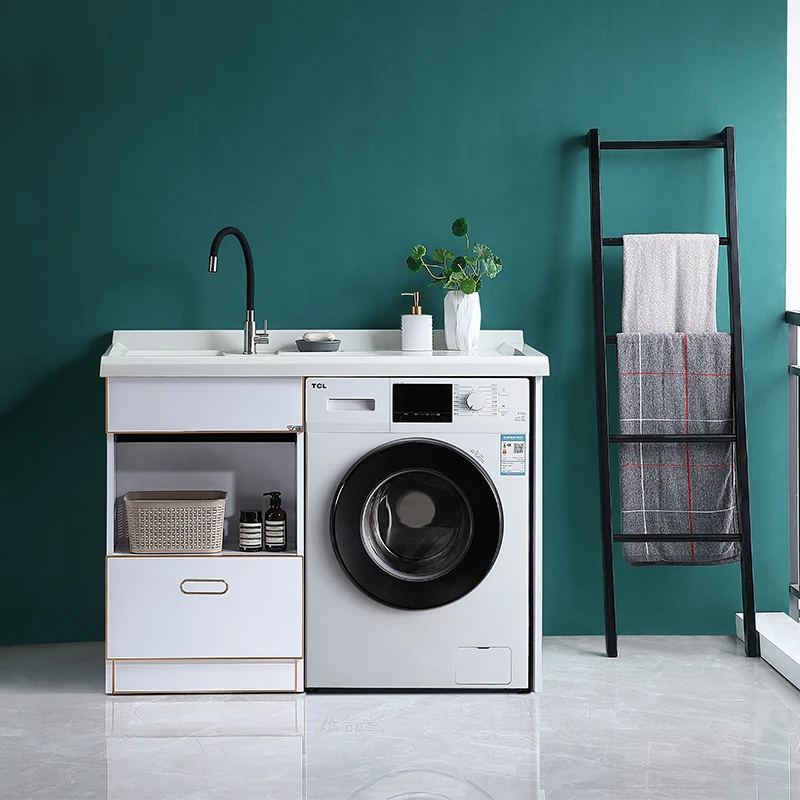 
Balcony Freestanding Customized Laundry Sink Bathroom Cabinet For Washing Machine 