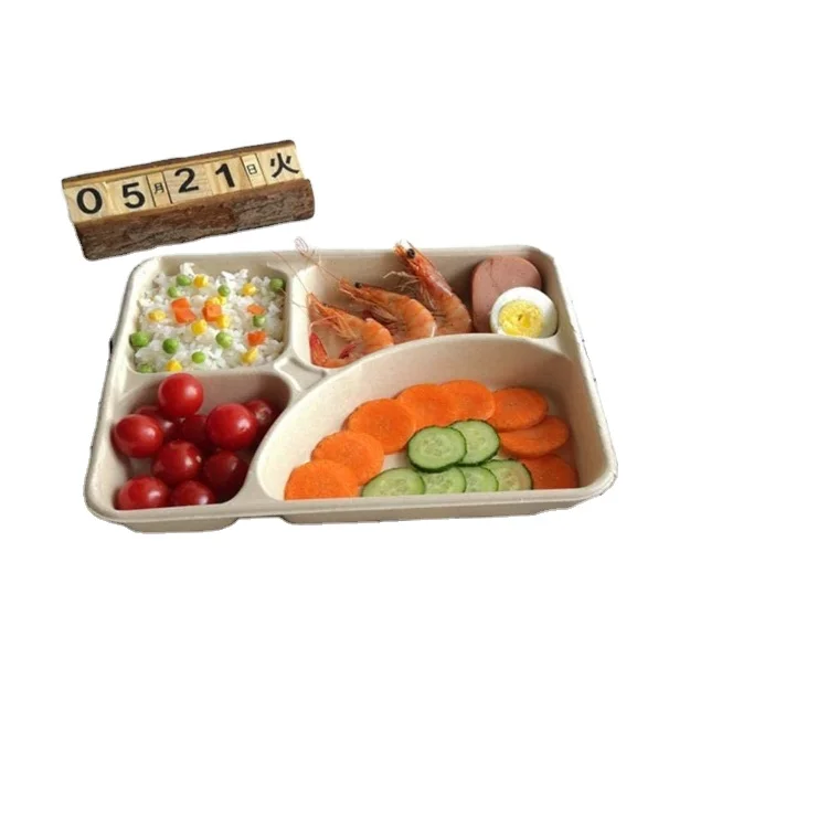 Wholesale Products Disposable Biodegradable 4 Compartment Sugarcane Pulp Lunch Box