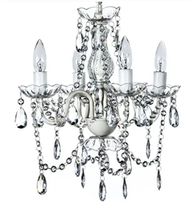 The Original Gypsy Color 4 Light Crystal White Hardwire Flush Mount Chandelier H17.5xW15, White Metal Frame with Clear Glass