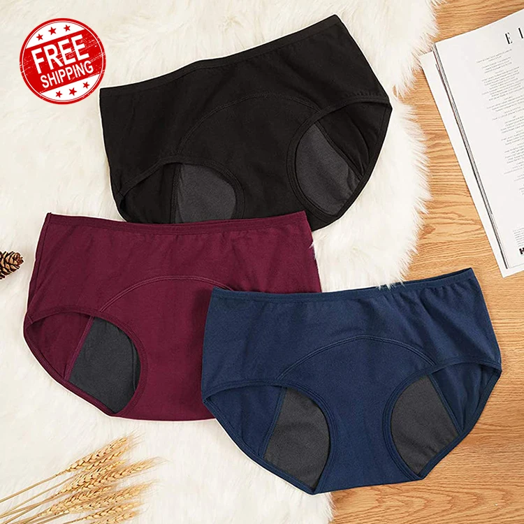 Free Shipping period product plus size ladies panty cotton 3 layer leak proof menstrual period panties