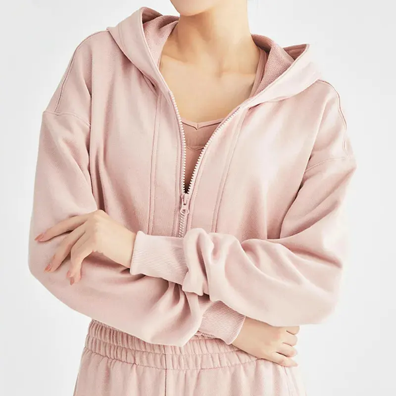 Custom logo women zip up cropped hoodie set velvet tracksuit Letter Appliques jogging suit women embroidery velour sweatsuit