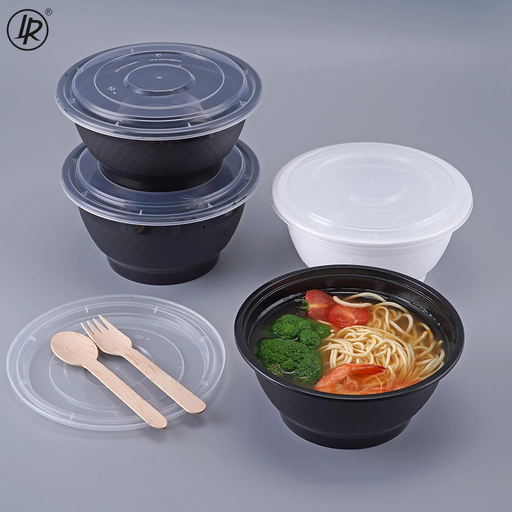 LR White Round PP Plastic Meal Prep Bowls For Salad Vegan 48OZ Soup Disposable Plastic Bowl With Lid Microwave Packing Cup Bowl