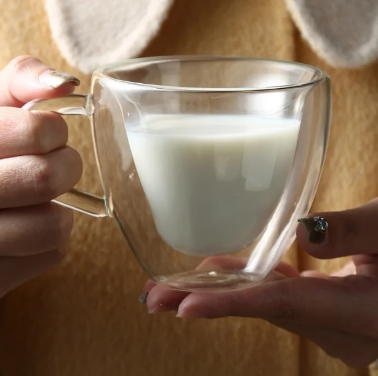 
Heart shape high clear double wall glass cup tea glass with handle 