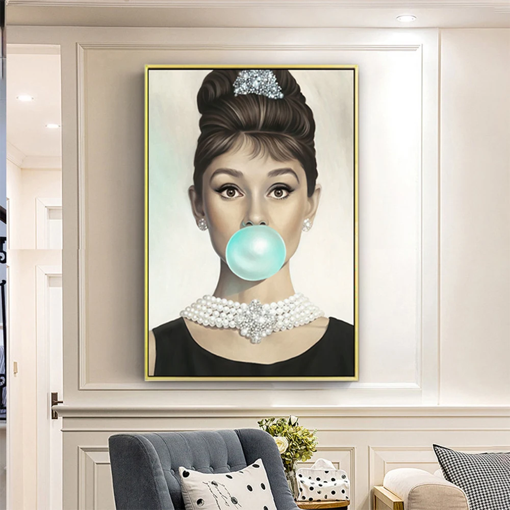 Famous classical lady handmade hot selling audrey hepburn oil painting