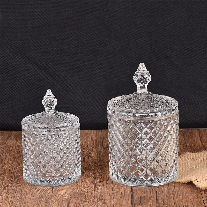 Home Glassware Unique Designed Pedestal Big Clear Fancy Luxury Glass Wedding Candy Jar For Party