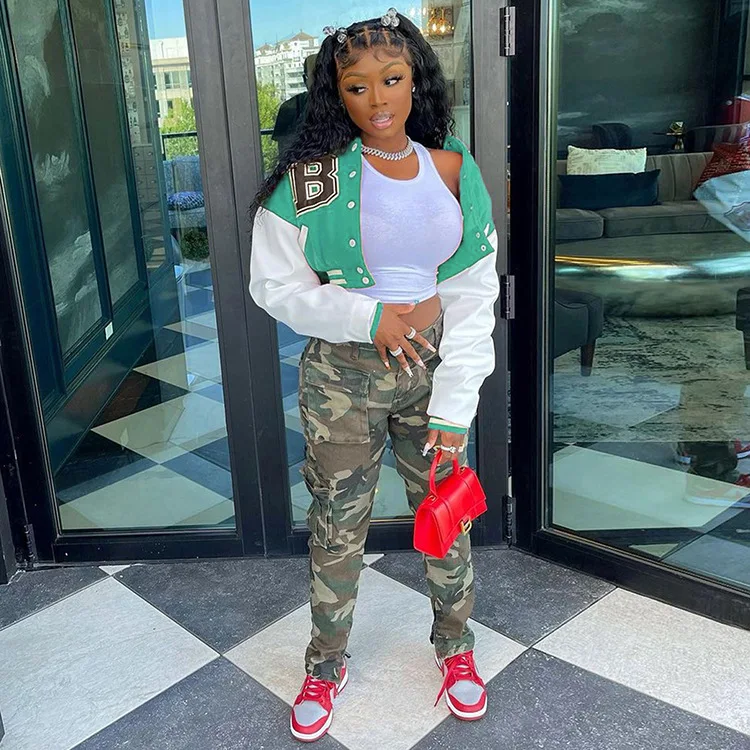 2021 Custom Fall Jacket Short Coats Womens Fashion Cropped Bomber Letterman Baseball Jackets