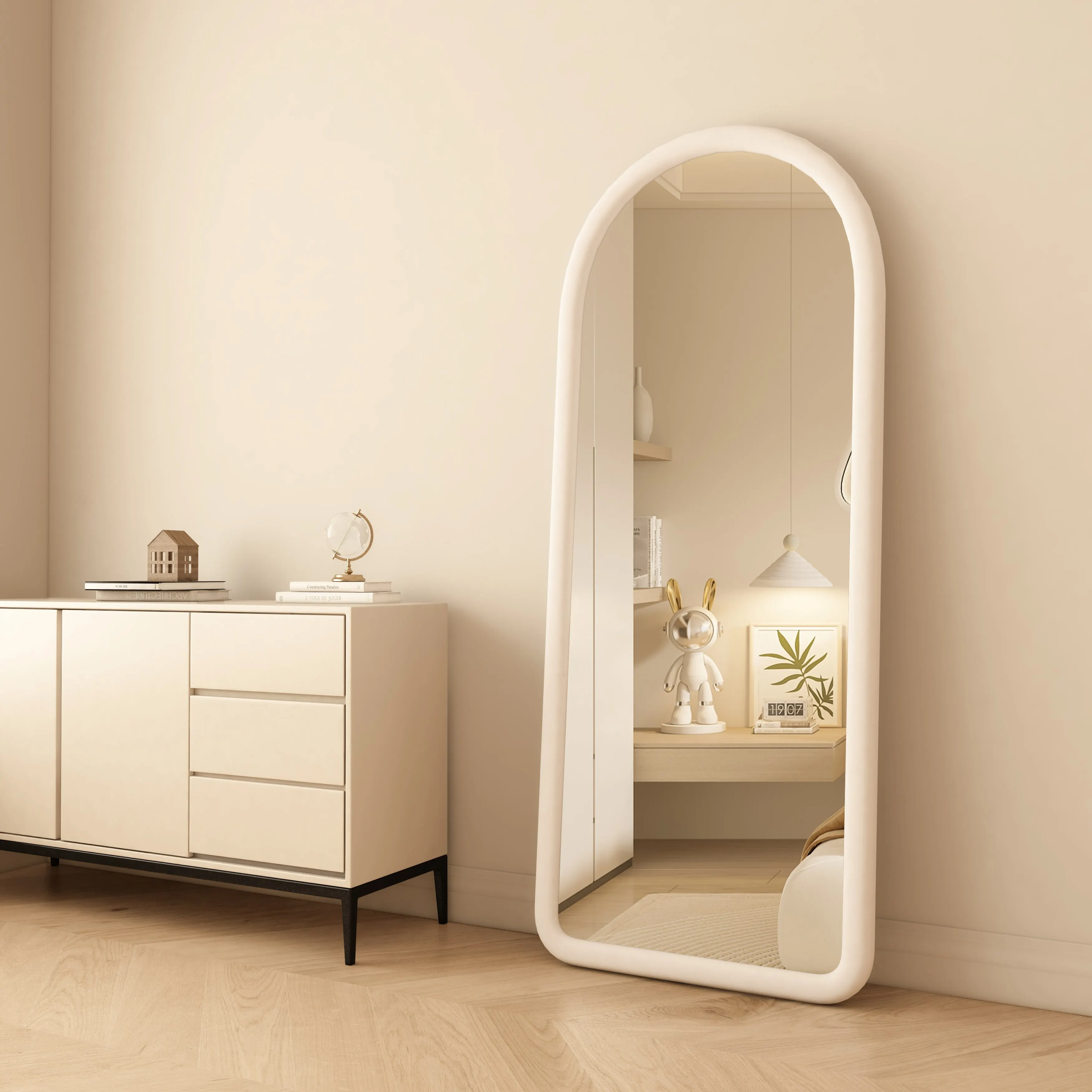 Light luxury Velvet Arch Full Dressing Body Mirror Nordic Livingroom Full Length Home Decor Living Room Floor Mirror