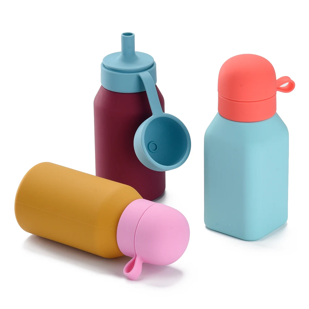 Square Free Bpa Silicone Leak Proof With Lid Microwavable Safe Sippy Cups For Baby 6 Months Silicone Sippy Cups