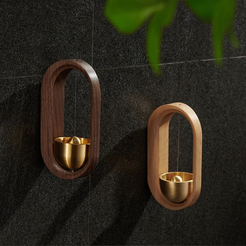 wooden wind chime suction door creative door reminder copper bell Japanese housewarming gift home