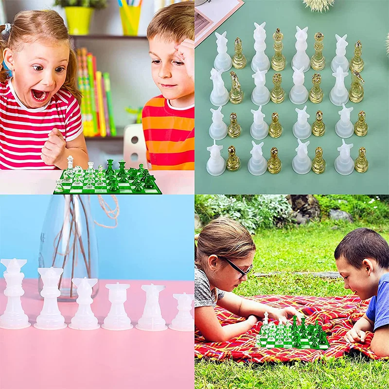 Homesun diy chess board piece mold epoxy resin mirror drops glue chess mold