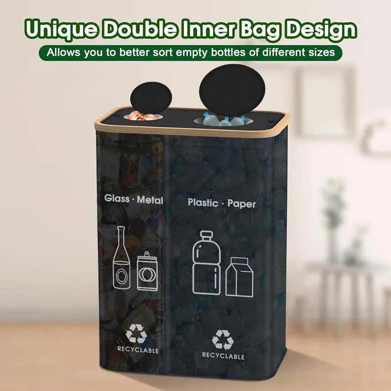 33 Gallon 125L Large Double Recycle Bin Indoor with Lid Removable Reusable Inner Bag Collecting Bottles Can Glass Waste bin
