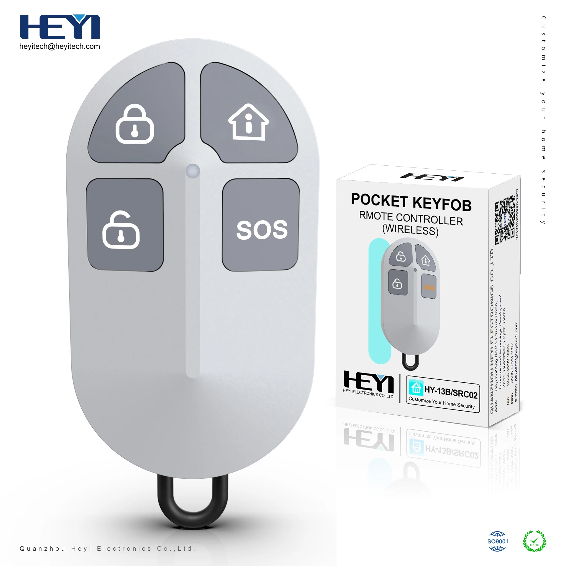 New Design HEYI 433Mhz Alarm Remote Control Keyfob Control for home security Pocket remote control arm disarm panic alarm system