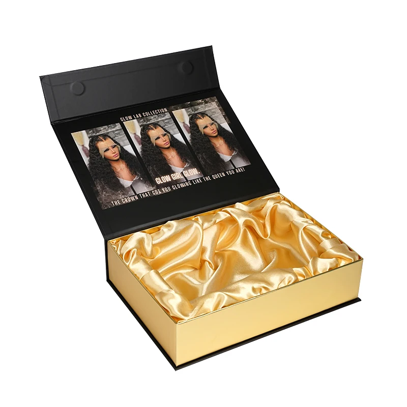 Wholesale Luxury Hair Wig Packaging Black Box Closure Custom Logo Magnetic Gift Box Package