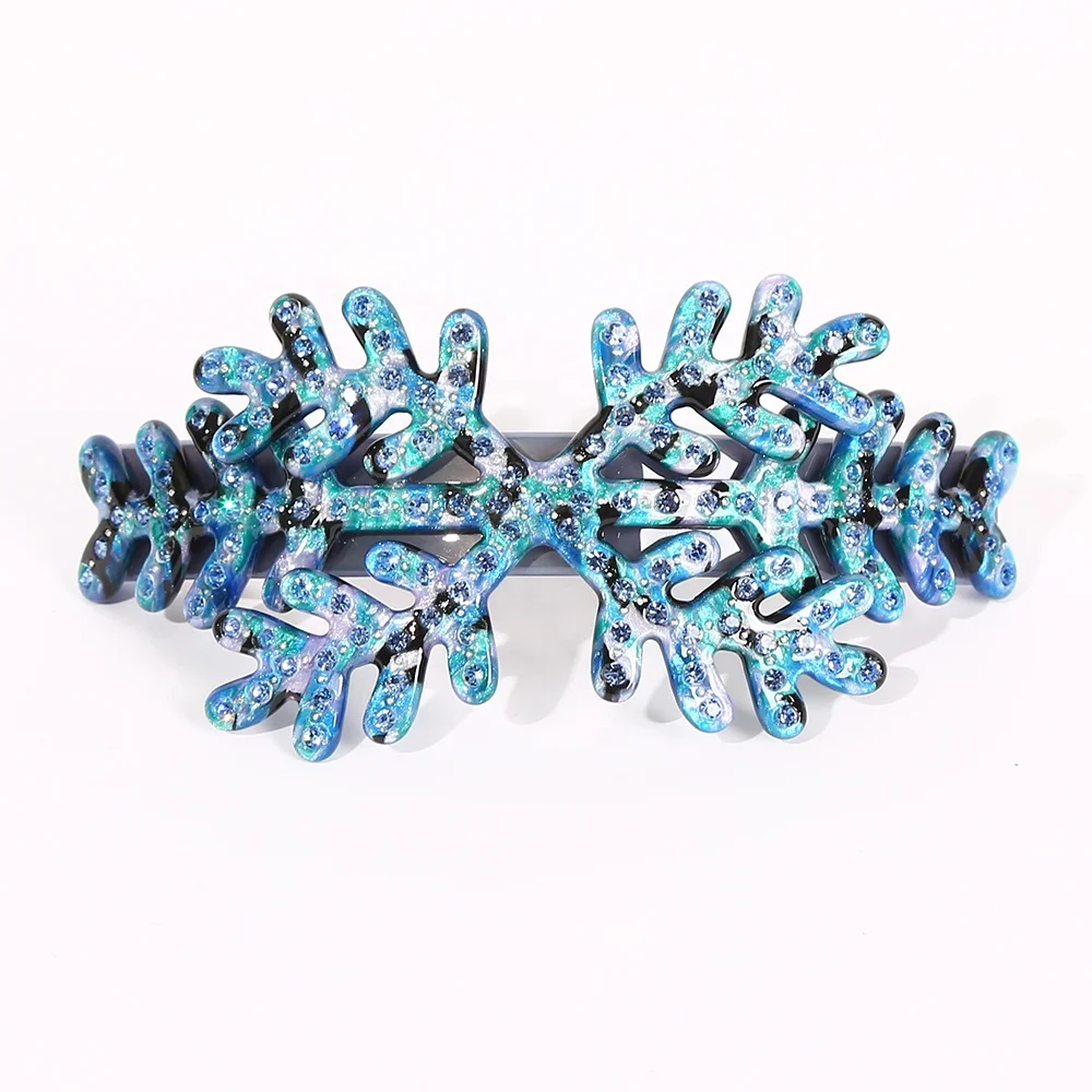 Luxurious Christmas snowflake hair clamp acetate diamond hair barrettes for thick hair