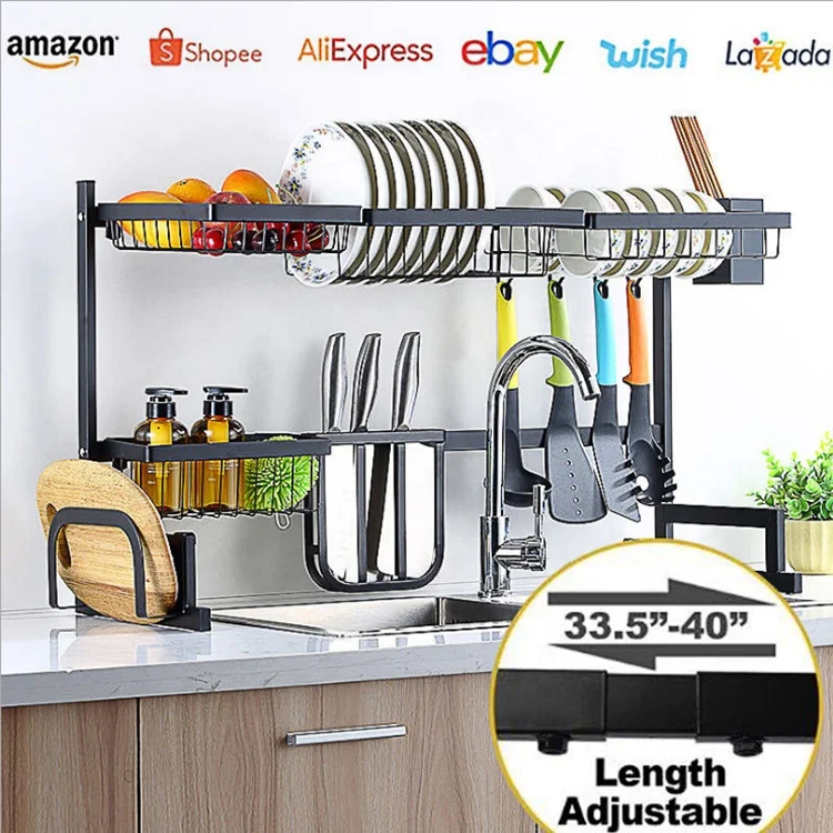 
Factory price black telescopic shelf dish drainer kitchen storage holders racks 