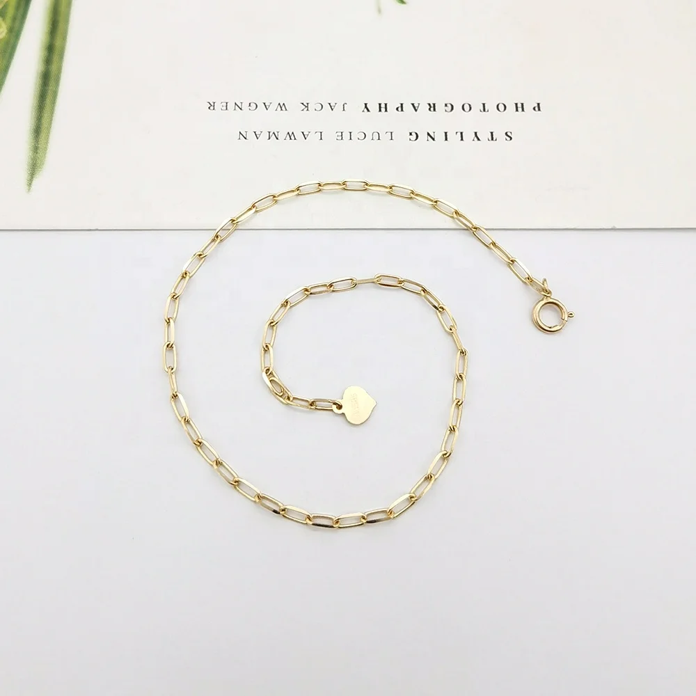 Модный браслет-цепочка ювелирное изделие 14K твердый золотой браслет бумажный зажим цепочка 14k оптовая