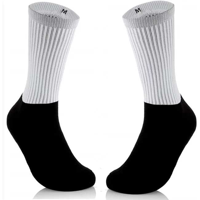 Black Red Blue Color Bottom Polyester Cotton White Socks, Sport Custom High Performance Sublimation Blank Socks