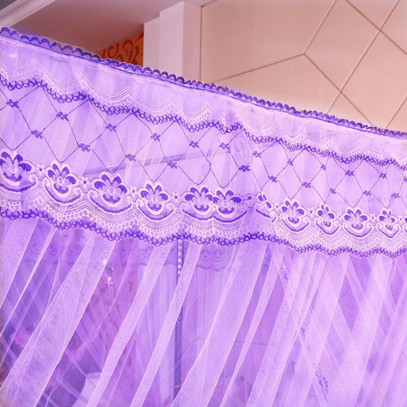 Three open door square top princess palace style mosquito net thickened stainless steel bracket dense mosquito net wholesale