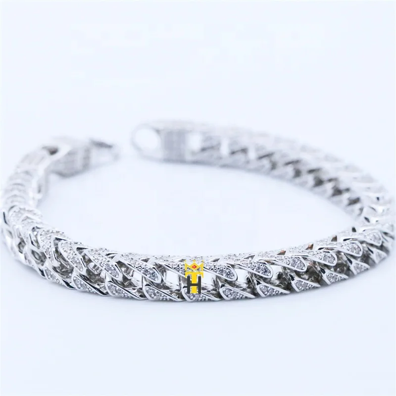 10k 14k 18k yellow gold diamond cut solid franco link bracelet 8mm full rhinestone gold color chain