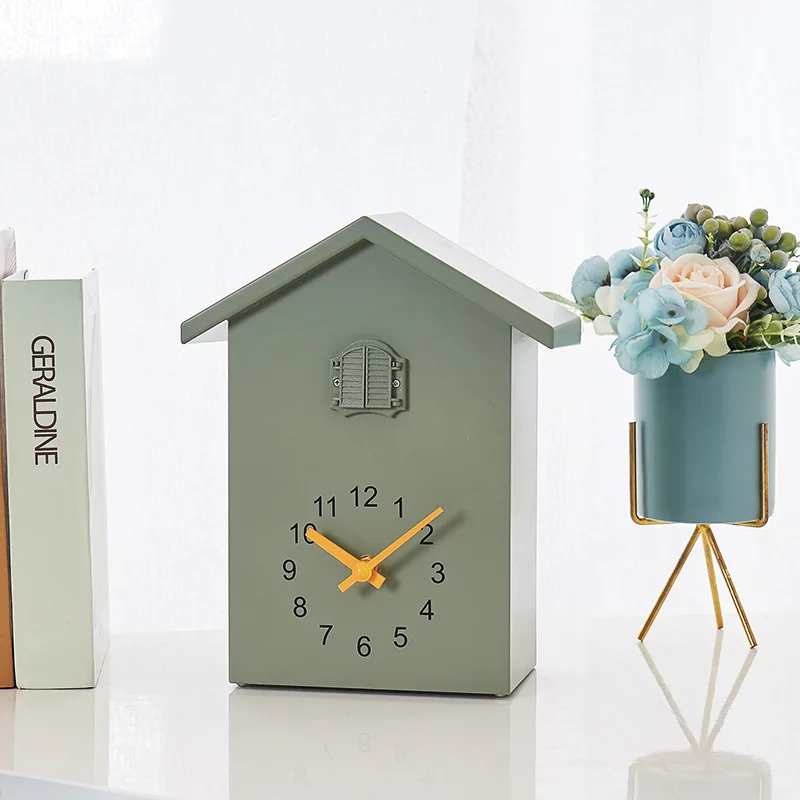 modern pretty wooden house shape wall mounted clock hourly chime wall clock with cuckoo sound