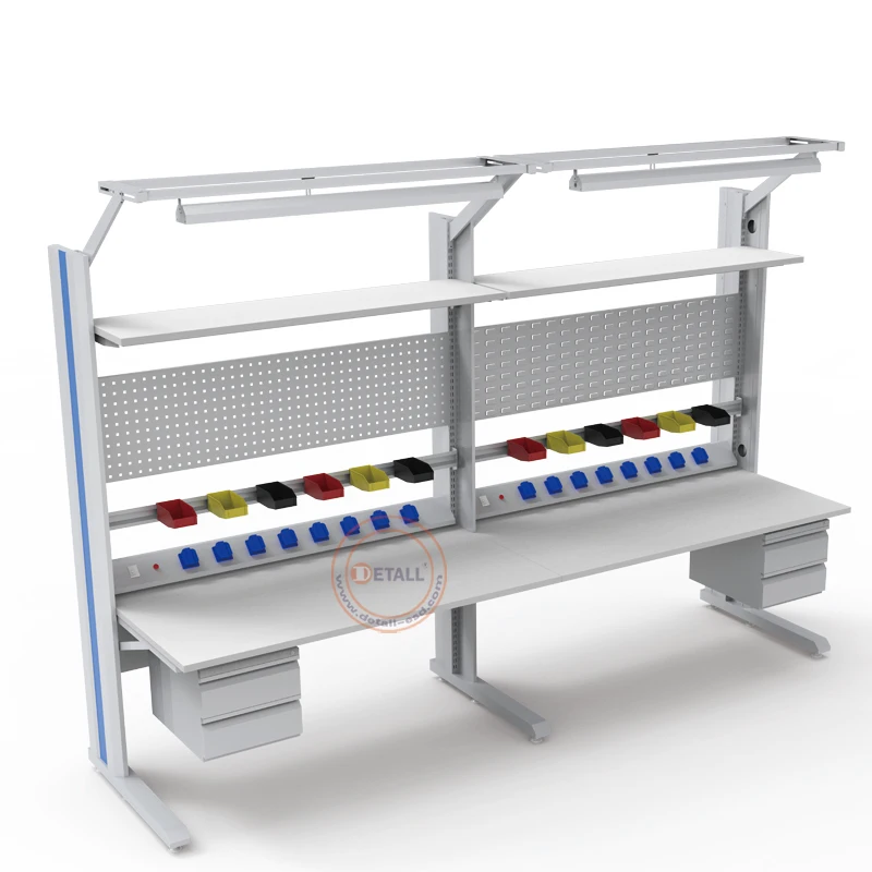 Detall Customizable lab workshop ESD workbench for electronics with drawers and shelf