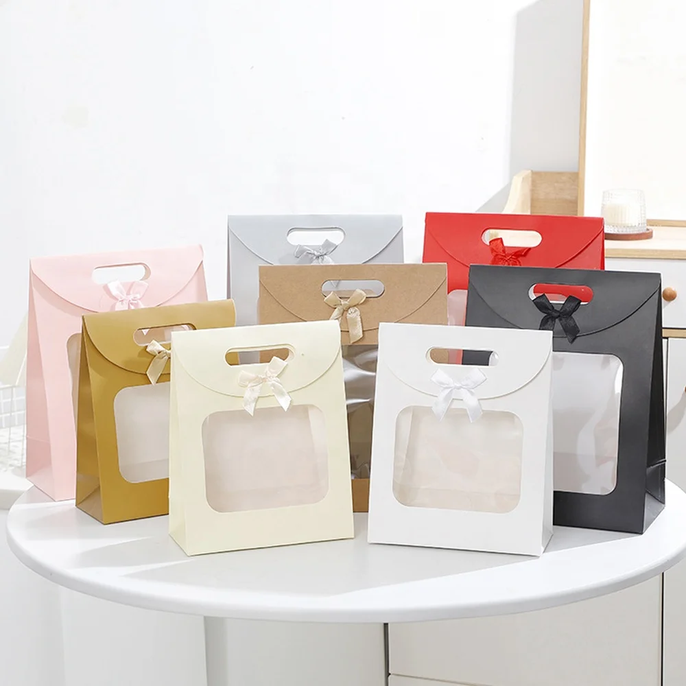 Clear Windows Paper Handle Candy Favor Gift Bags Bag for Wedding Birthday Business Party Decoration Packaging Bags