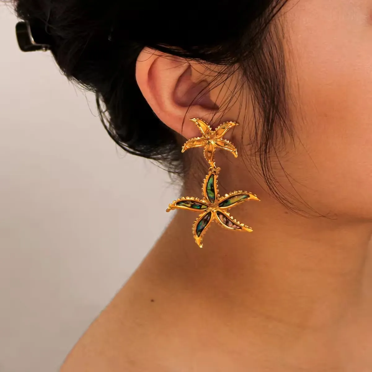 Starfish Turtle Inlaid Shell Pendant Earrings High Quality Stainless Steel Jewelry Non Tarnish Jewellery