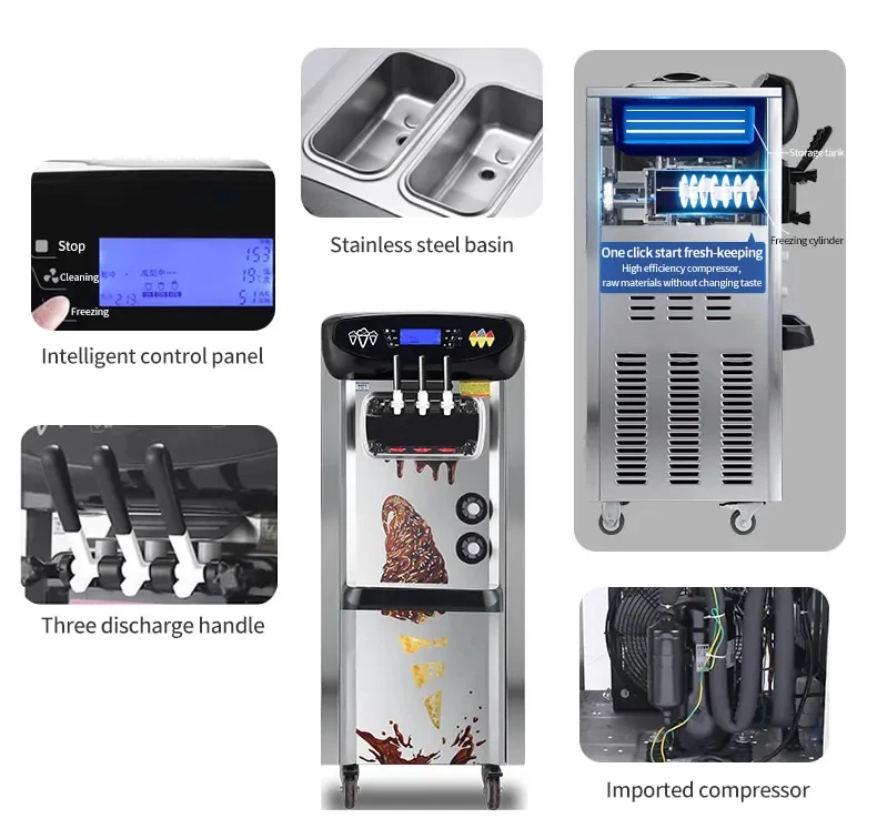 Hot Sale Commercial Ice Cream Machine a Vertical Three Heads Ice Cream Soft Serve Ice Cream Machine