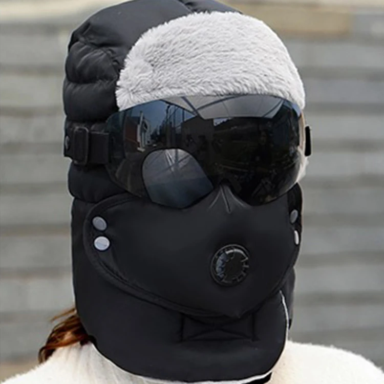 Unisex Windproof Warm Winter Ski Hat With Ear Flaps Trooper Hats with mask