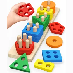 Montessori Toys for 1 to 3-Year-Old Boys Girls Toddlers Color Recognition Stacker Shape Sorter wooden early educational toys