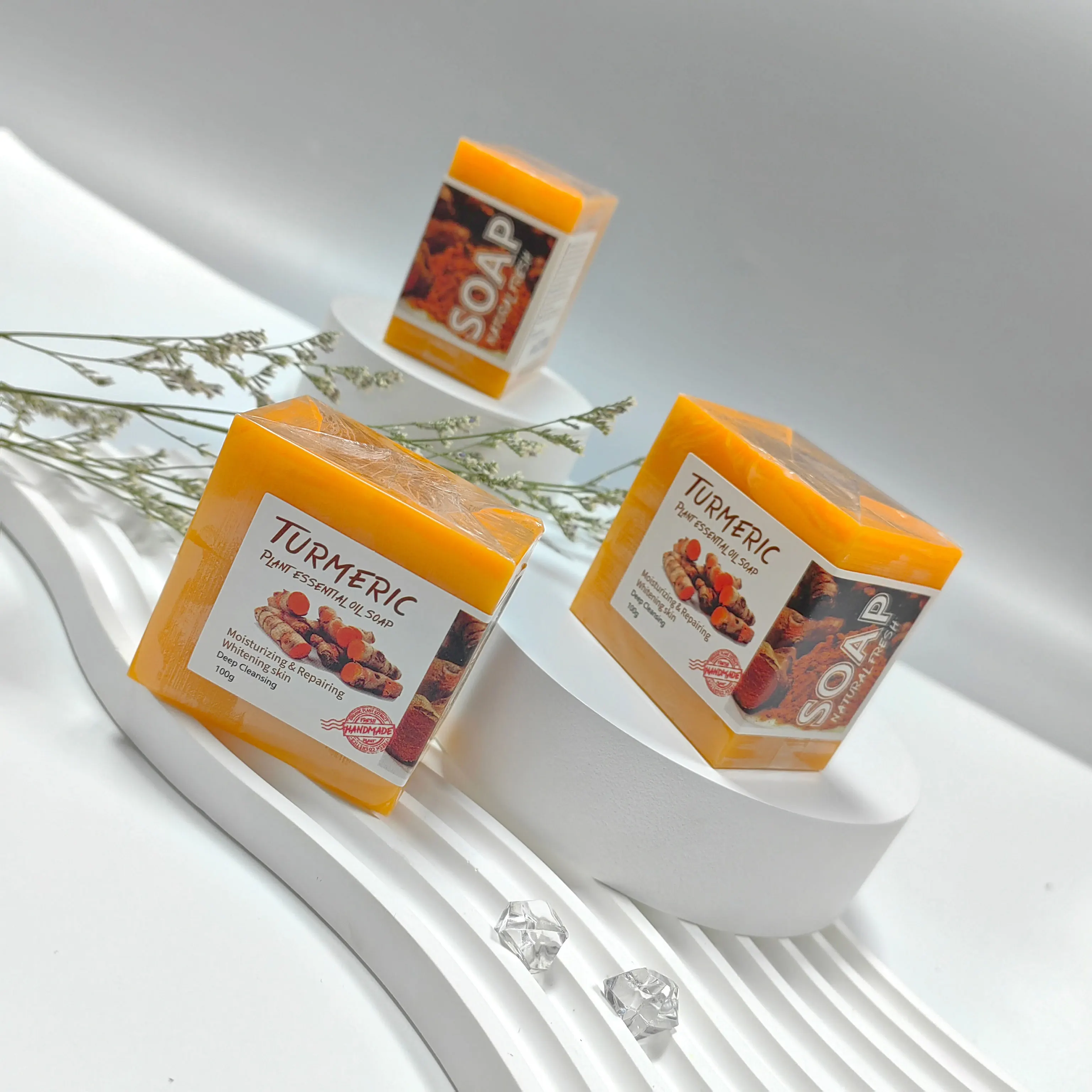 Hot Sale Turmeric Facial Dark Spots Remover Acne Lighten Handmade Soap Organic Bath Body Whitening Turmeric Soap