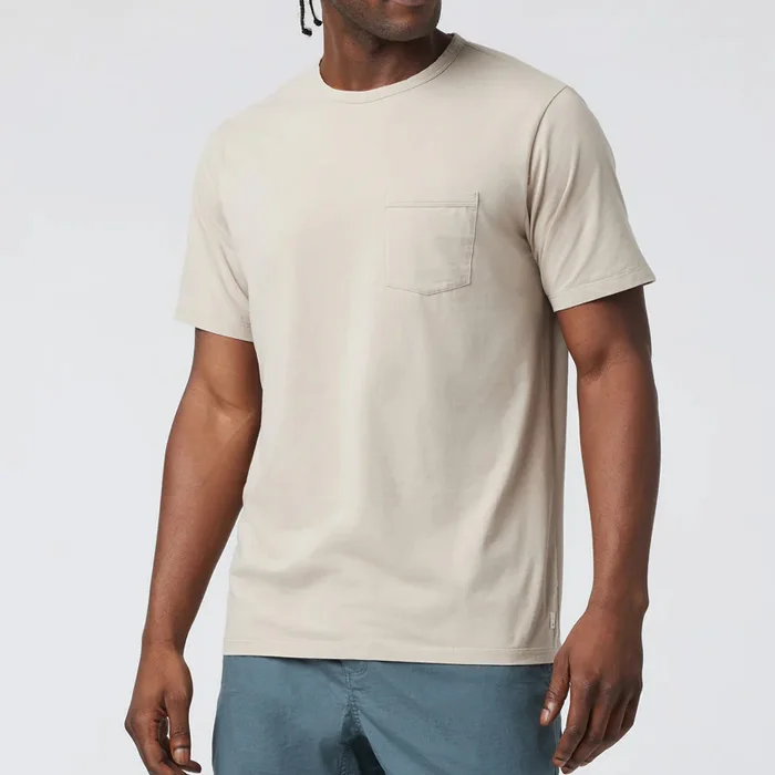CH-2456 Men Soft Cotton Tee Short  Sleeve Stretch Knit T Shirt With Chest Pocket
