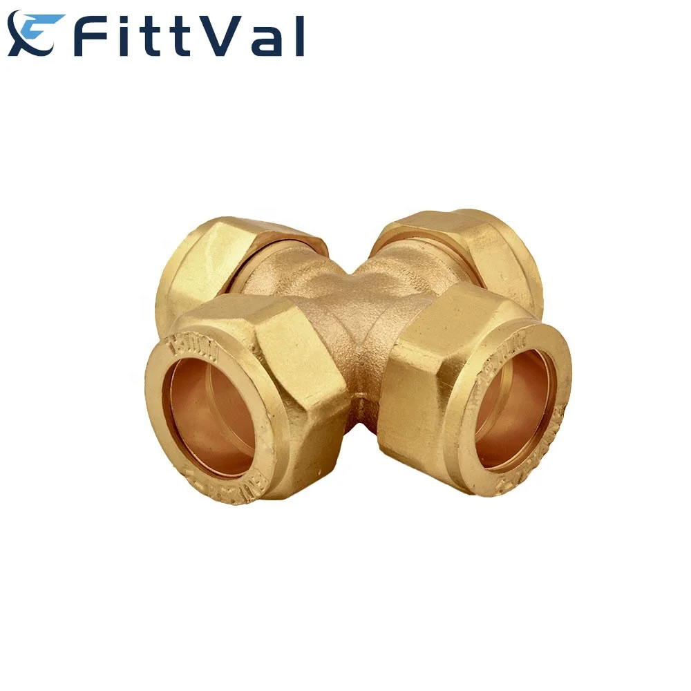 Factory BSP Thread Cross 4 Ways Plumbing Brass Compression Fittings for Copper Pipes
