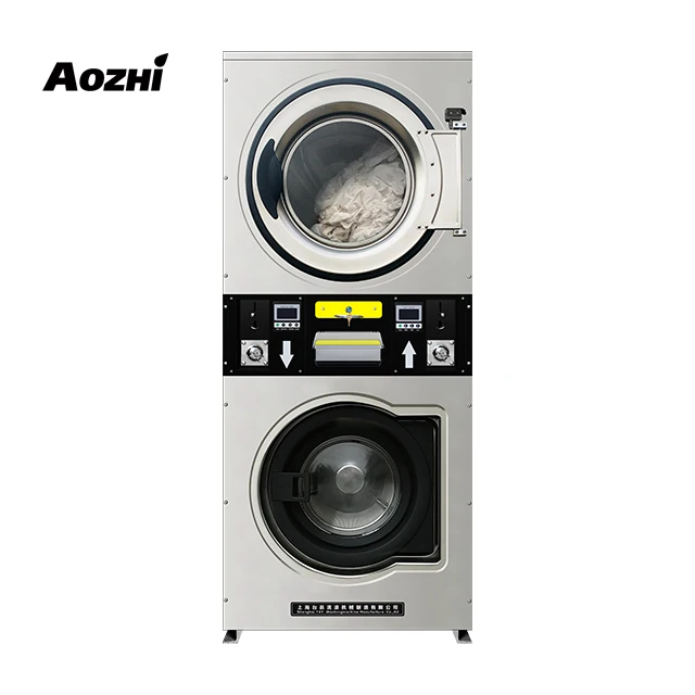 Commercial Stackable self-service coin-operated upper and lower washer and dryer for self-service stores