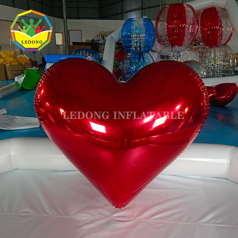 Hanging giant large Reflective colorful mirror ball shinny laser inflatable mirror heart shaped love Balloon for decoration