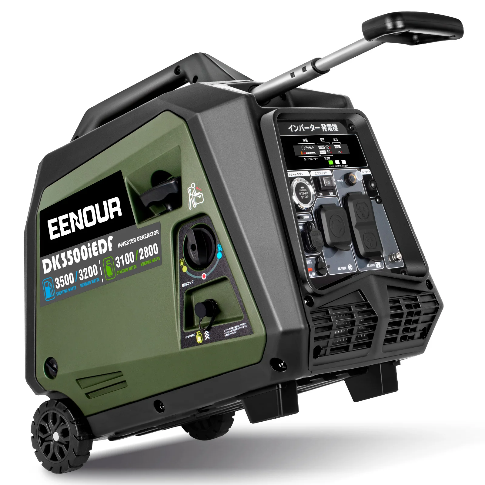 EENOUR DK3500iEDF 2 Fuel Inverter Generator, Cassette Cylinder, Rated Output 3.2 kVA, Sine Wave, Soundproof