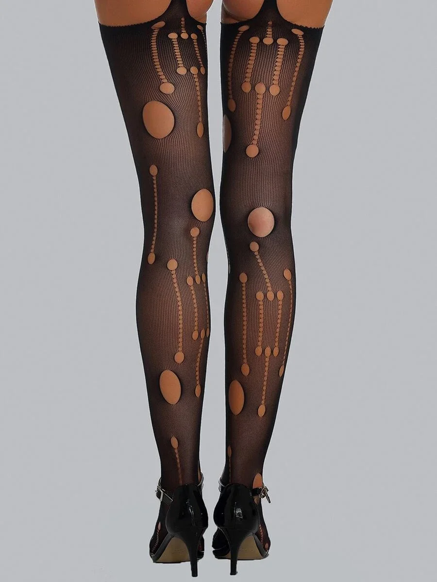 Sexy Women Fishnet Perforated Nylon Garter Stockings Plus Size Sexy Bodystocking