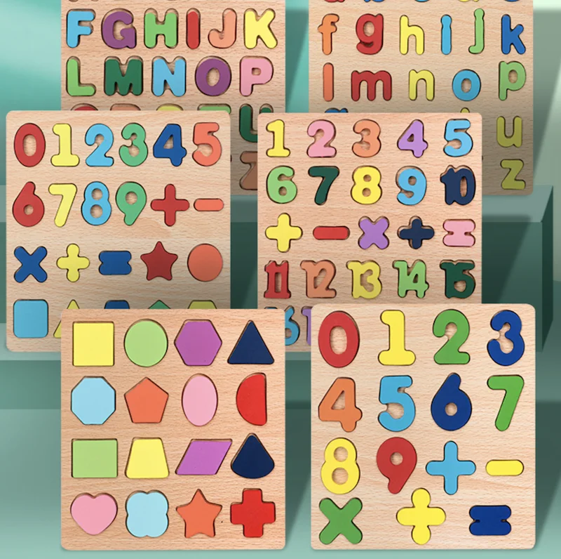 Educational Toys Wooden Puzzles Wood Montessori Learning Board Large Alphabet ABC Upper Case Letter and Number for Boys Girls