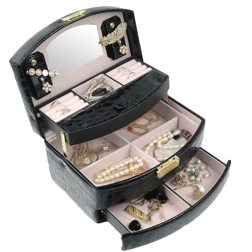 Black Antique Jewelry Display Box Leather Trinket Jewelry Storage  Drawer Packaging Box