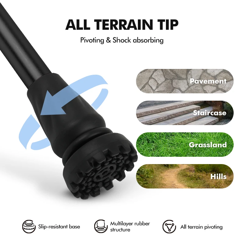 KingGear 4-Section Foldable Adjustable Lightweight Aluminum Walking Cane Stick Custom Colorful Walking Cane for Men Women