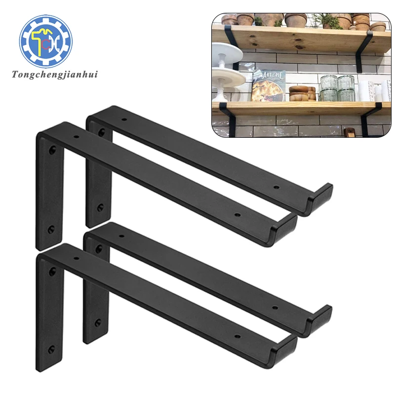 Custom Made Heavy Duty Sheet Metal Stamping or Bending Black Powder Coated Floating Shelf Bracket