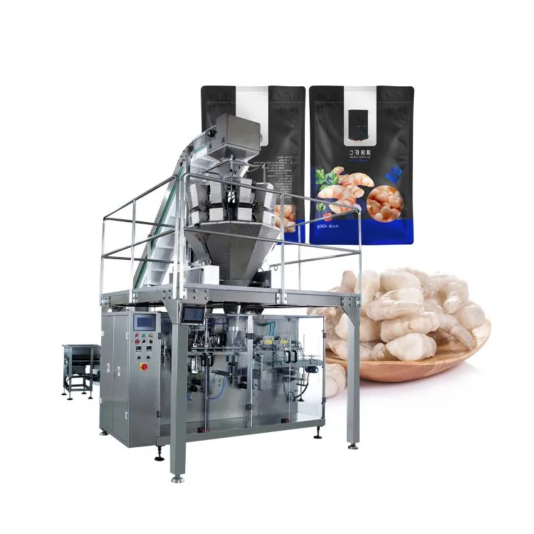 Automatic granules dried squid shrimp zipper premade bag packing machine for seafood
